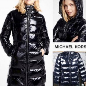 Michael Kors Black 'Patent Look' Glossed Down Puffer Quilted Winter Coat Sz S